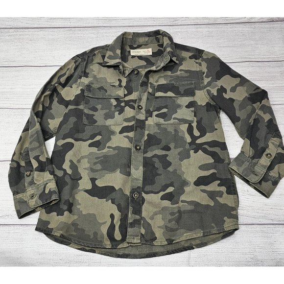 Zara Boys Army Green Camp Long Sleeve Button Up size 5‎ - Picture 1 of 5